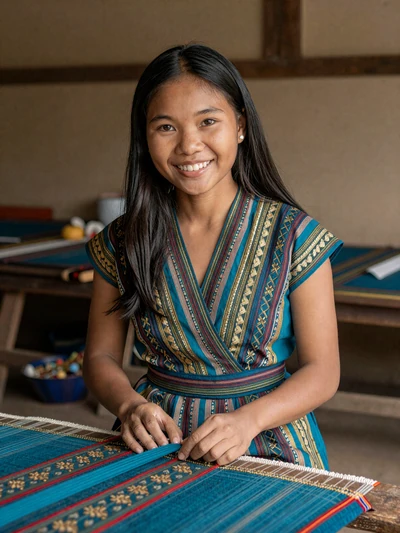 Phouthasone, a skilled 26-year-old Laotian silk weaver from Pakse