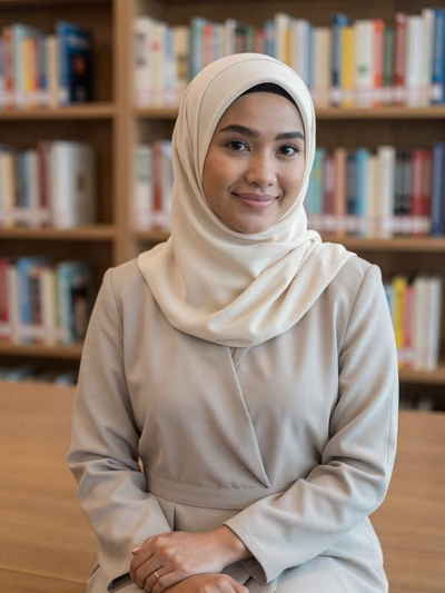 Fatimah, 26-year-old Bruneian woman from Bandar Seri Begawan wearing elegant cream hijab