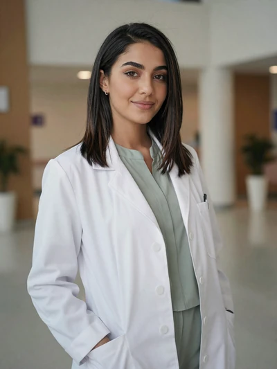 Lina Al-Rashid, 26 years old, caring Jordanian pediatric doctor from Irbid seeking family-oriented partner